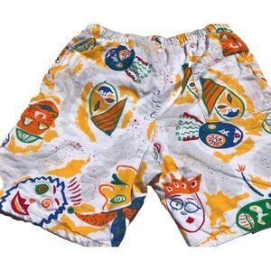 Vtg 80s Crazy Rainbow All Over Face Geo Print Shorts Men's XS S 28 30 Retro USA